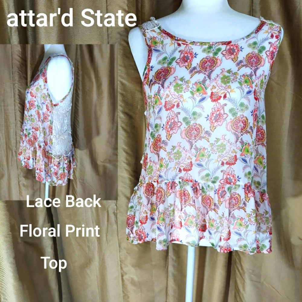Attar'd State Floral Lace Back Top Size S